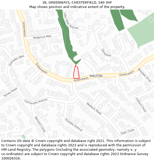 36, GREENWAYS, CHESTERFIELD, S40 3HF: Location map and indicative extent of plot