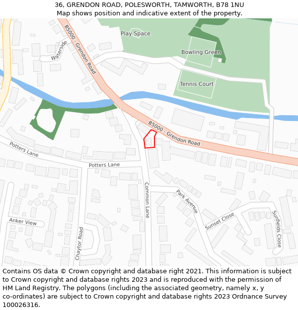 36, GRENDON ROAD, POLESWORTH, TAMWORTH, B78 1NU: Location map and indicative extent of plot