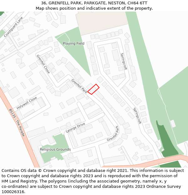 36, GRENFELL PARK, PARKGATE, NESTON, CH64 6TT: Location map and indicative extent of plot