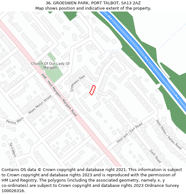 36, GROESWEN PARK, PORT TALBOT, SA13 2AZ: Location map and indicative extent of plot