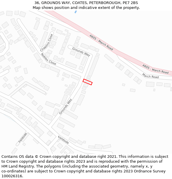 36, GROUNDS WAY, COATES, PETERBOROUGH, PE7 2BS: Location map and indicative extent of plot