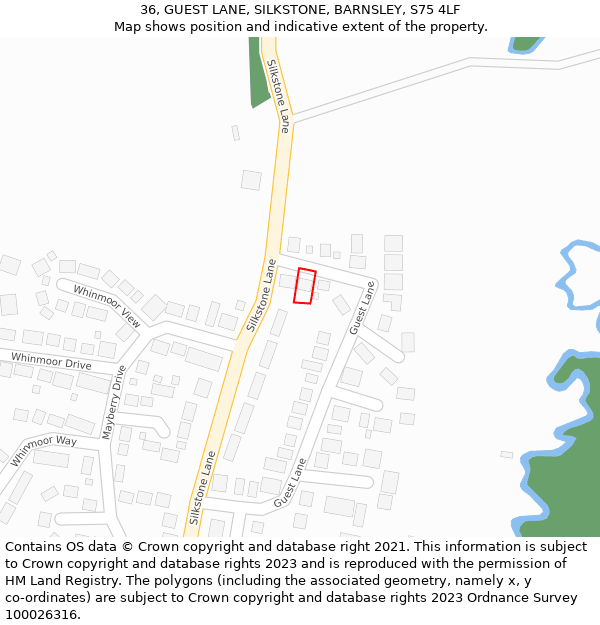 36, GUEST LANE, SILKSTONE, BARNSLEY, S75 4LF: Location map and indicative extent of plot