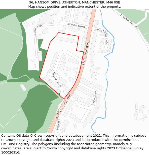 36, HANSOM DRIVE, ATHERTON, MANCHESTER, M46 0SE: Location map and indicative extent of plot