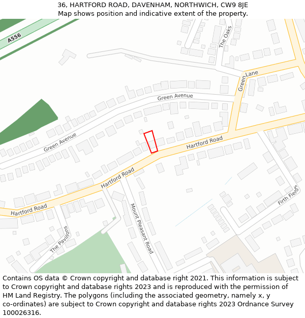 36, HARTFORD ROAD, DAVENHAM, NORTHWICH, CW9 8JE: Location map and indicative extent of plot