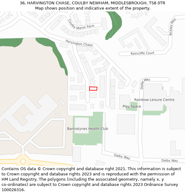 36, HARVINGTON CHASE, COULBY NEWHAM, MIDDLESBROUGH, TS8 0TR: Location map and indicative extent of plot