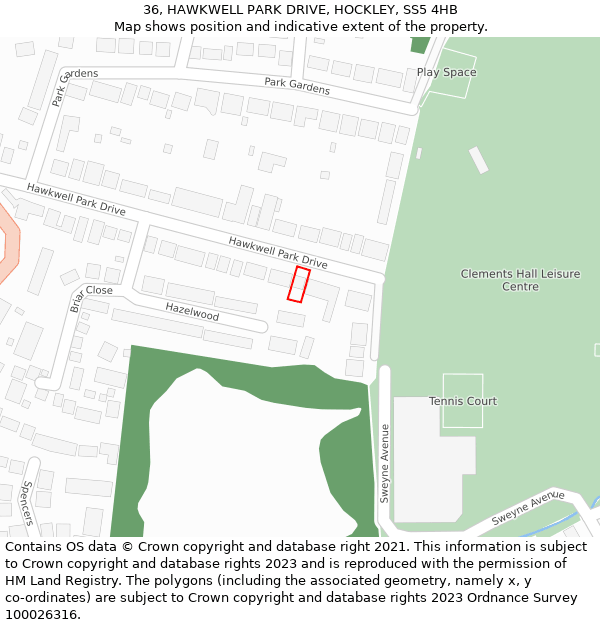 36, HAWKWELL PARK DRIVE, HOCKLEY, SS5 4HB: Location map and indicative extent of plot