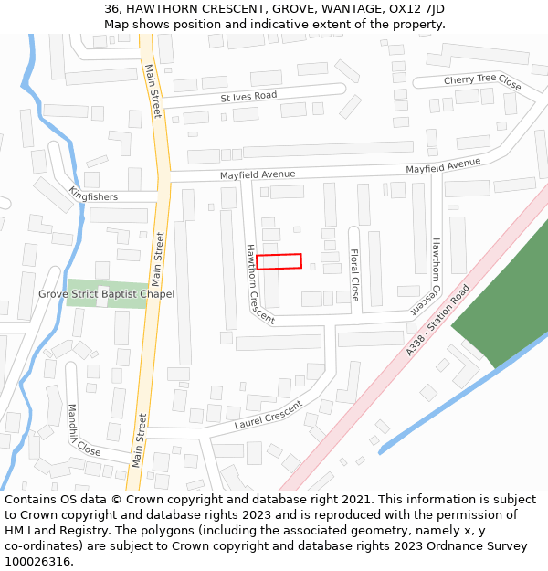 36, HAWTHORN CRESCENT, GROVE, WANTAGE, OX12 7JD: Location map and indicative extent of plot