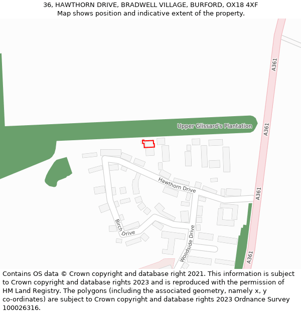 36, HAWTHORN DRIVE, BRADWELL VILLAGE, BURFORD, OX18 4XF: Location map and indicative extent of plot