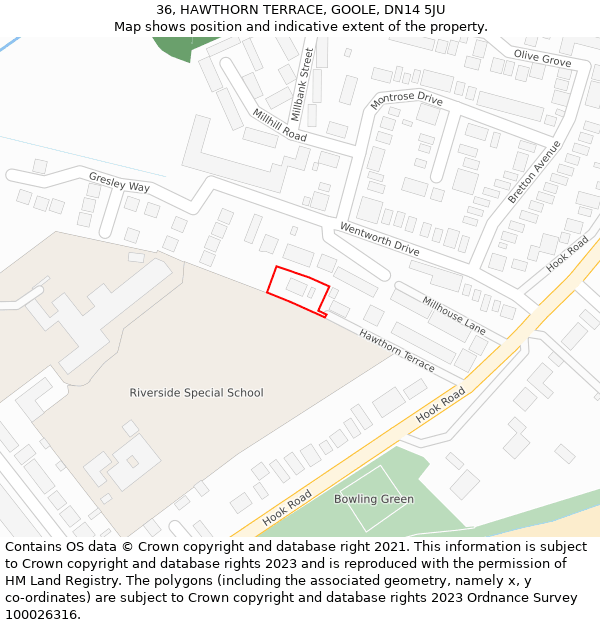 36, HAWTHORN TERRACE, GOOLE, DN14 5JU: Location map and indicative extent of plot