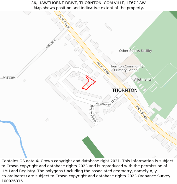 36, HAWTHORNE DRIVE, THORNTON, COALVILLE, LE67 1AW: Location map and indicative extent of plot