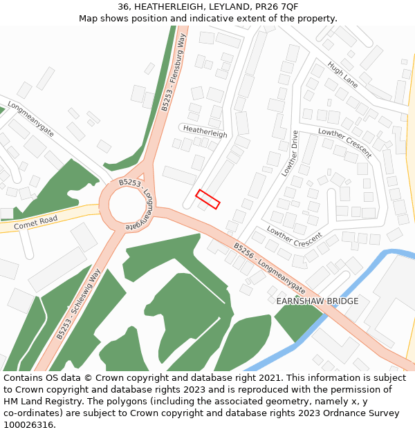 36, HEATHERLEIGH, LEYLAND, PR26 7QF: Location map and indicative extent of plot