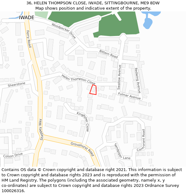 36, HELEN THOMPSON CLOSE, IWADE, SITTINGBOURNE, ME9 8DW: Location map and indicative extent of plot