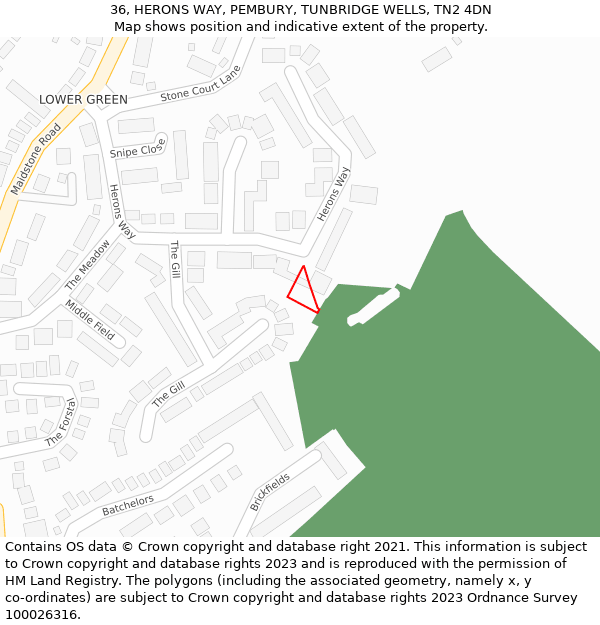 36, HERONS WAY, PEMBURY, TUNBRIDGE WELLS, TN2 4DN: Location map and indicative extent of plot