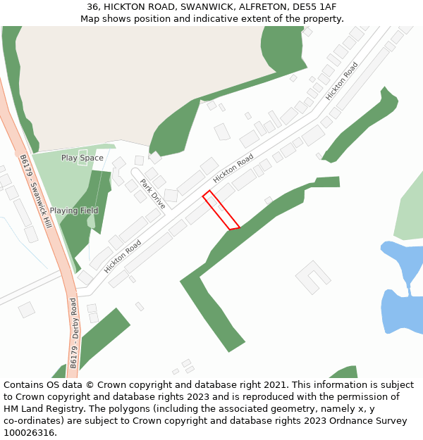 36, HICKTON ROAD, SWANWICK, ALFRETON, DE55 1AF: Location map and indicative extent of plot