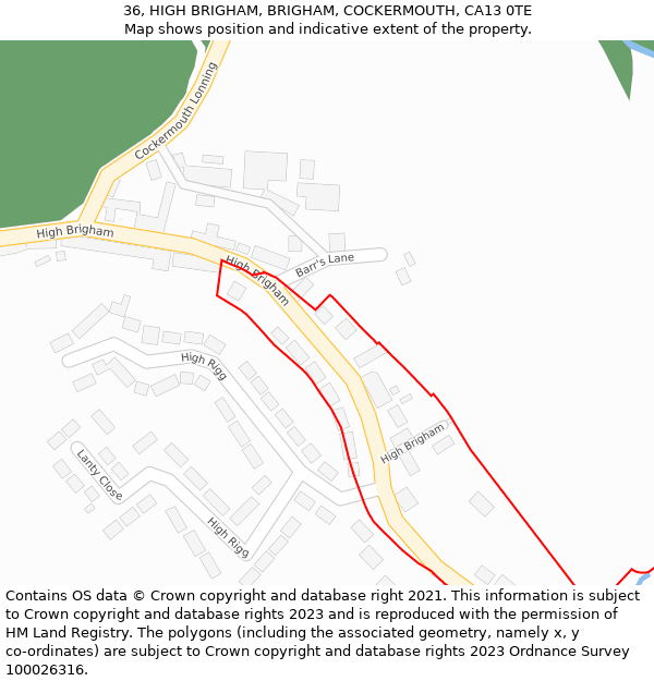 36, HIGH BRIGHAM, BRIGHAM, COCKERMOUTH, CA13 0TE: Location map and indicative extent of plot