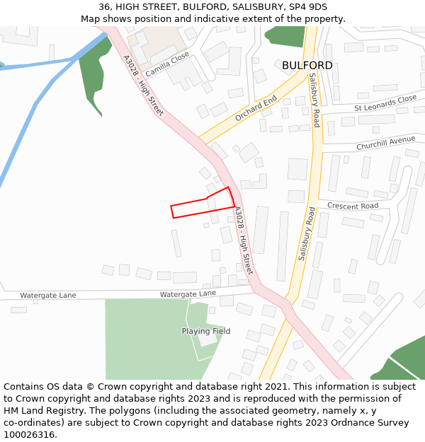 36, HIGH STREET, BULFORD, SALISBURY, SP4 9DS: Location map and indicative extent of plot