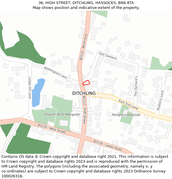 36, HIGH STREET, DITCHLING, HASSOCKS, BN6 8TA: Location map and indicative extent of plot
