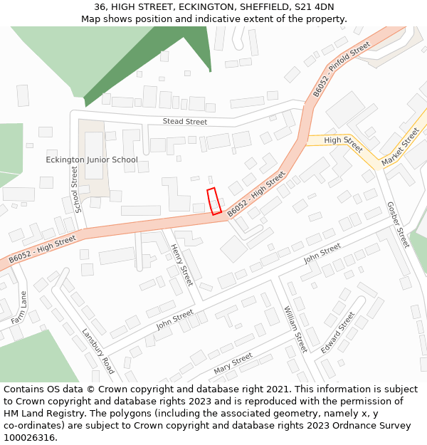 36, HIGH STREET, ECKINGTON, SHEFFIELD, S21 4DN: Location map and indicative extent of plot