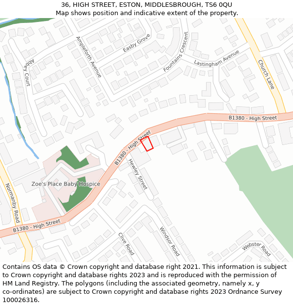 36, HIGH STREET, ESTON, MIDDLESBROUGH, TS6 0QU: Location map and indicative extent of plot