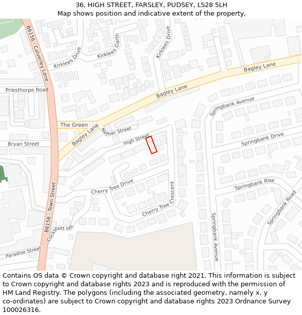 36, HIGH STREET, FARSLEY, PUDSEY, LS28 5LH: Location map and indicative extent of plot