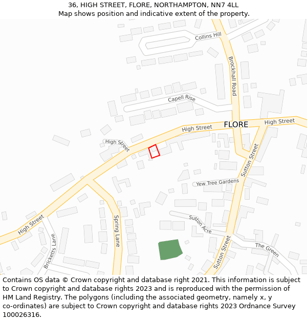 36, HIGH STREET, FLORE, NORTHAMPTON, NN7 4LL: Location map and indicative extent of plot