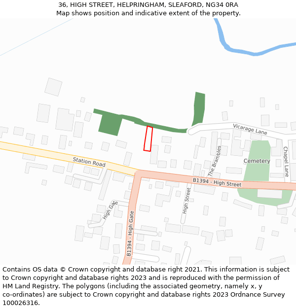 36, HIGH STREET, HELPRINGHAM, SLEAFORD, NG34 0RA: Location map and indicative extent of plot