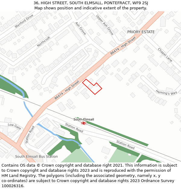 36, HIGH STREET, SOUTH ELMSALL, PONTEFRACT, WF9 2SJ: Location map and indicative extent of plot