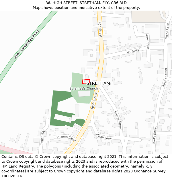 36, HIGH STREET, STRETHAM, ELY, CB6 3LD: Location map and indicative extent of plot