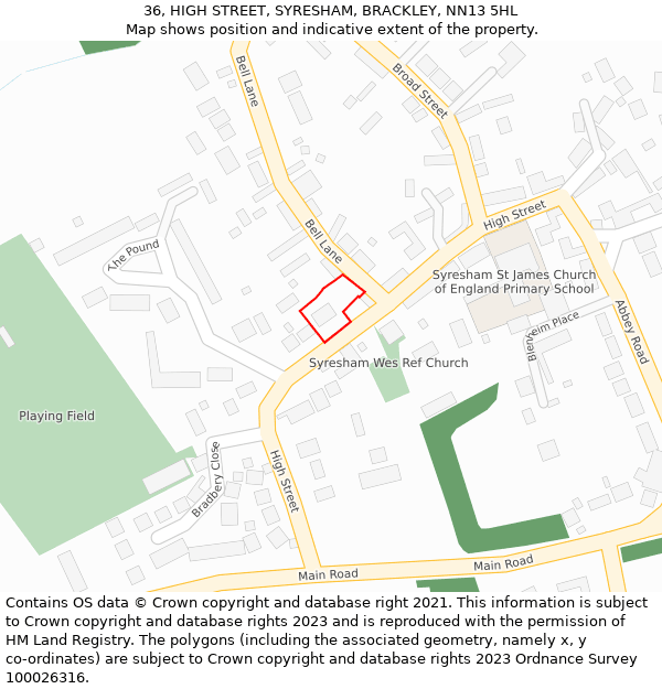36, HIGH STREET, SYRESHAM, BRACKLEY, NN13 5HL: Location map and indicative extent of plot