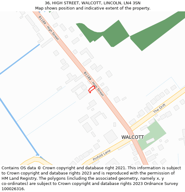 36, HIGH STREET, WALCOTT, LINCOLN, LN4 3SN: Location map and indicative extent of plot