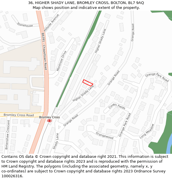36, HIGHER SHADY LANE, BROMLEY CROSS, BOLTON, BL7 9AQ: Location map and indicative extent of plot