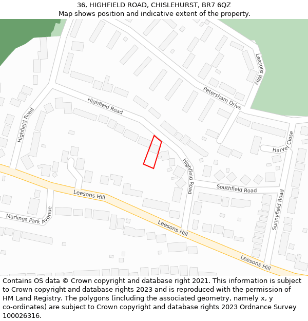 36, HIGHFIELD ROAD, CHISLEHURST, BR7 6QZ: Location map and indicative extent of plot