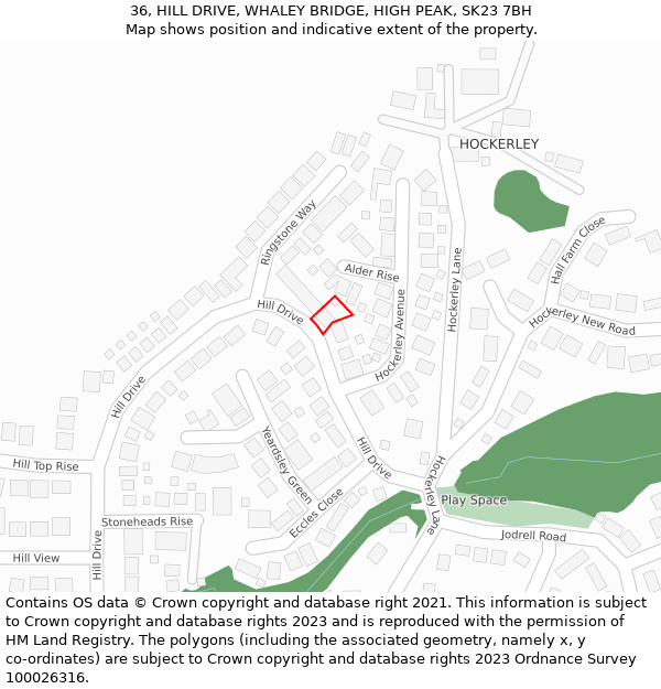 36, HILL DRIVE, WHALEY BRIDGE, HIGH PEAK, SK23 7BH: Location map and indicative extent of plot