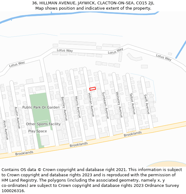 36, HILLMAN AVENUE, JAYWICK, CLACTON-ON-SEA, CO15 2JL: Location map and indicative extent of plot