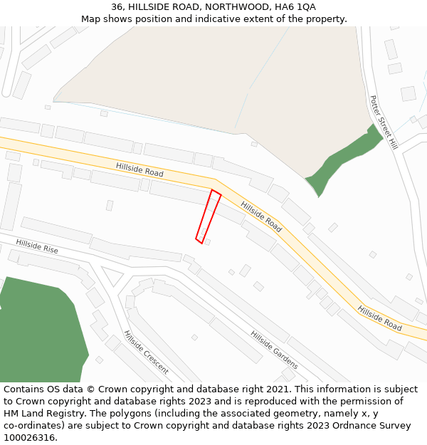 36, HILLSIDE ROAD, NORTHWOOD, HA6 1QA: Location map and indicative extent of plot
