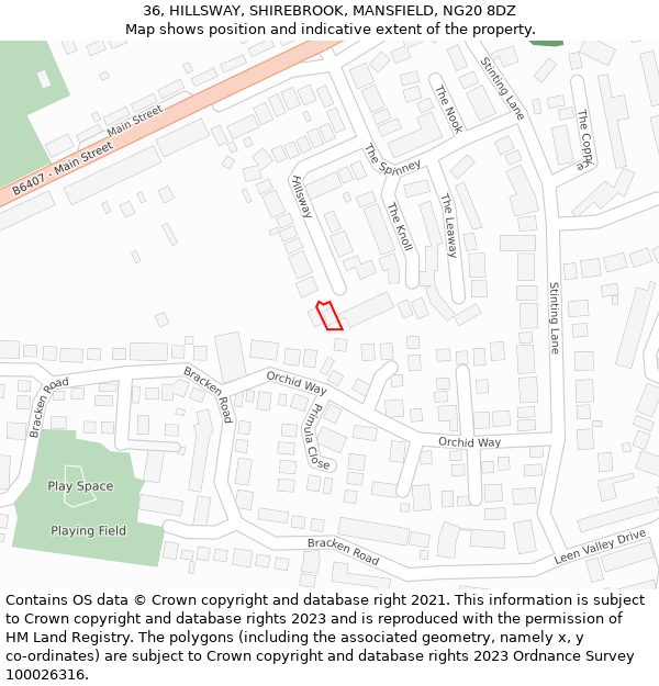 36, HILLSWAY, SHIREBROOK, MANSFIELD, NG20 8DZ: Location map and indicative extent of plot