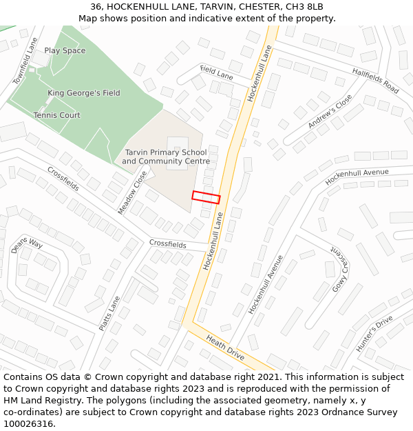 36, HOCKENHULL LANE, TARVIN, CHESTER, CH3 8LB: Location map and indicative extent of plot