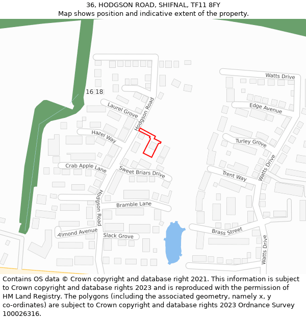 36, HODGSON ROAD, SHIFNAL, TF11 8FY: Location map and indicative extent of plot