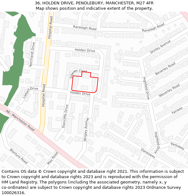 36, HOLDEN DRIVE, PENDLEBURY, MANCHESTER, M27 4FR: Location map and indicative extent of plot