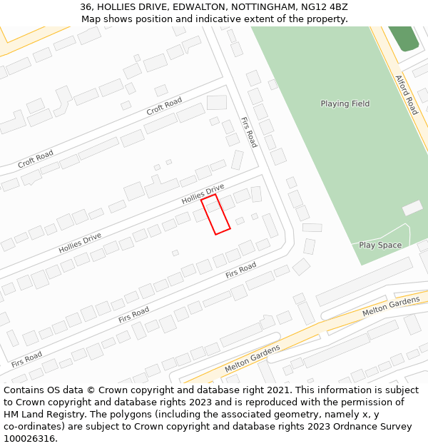 36, HOLLIES DRIVE, EDWALTON, NOTTINGHAM, NG12 4BZ: Location map and indicative extent of plot