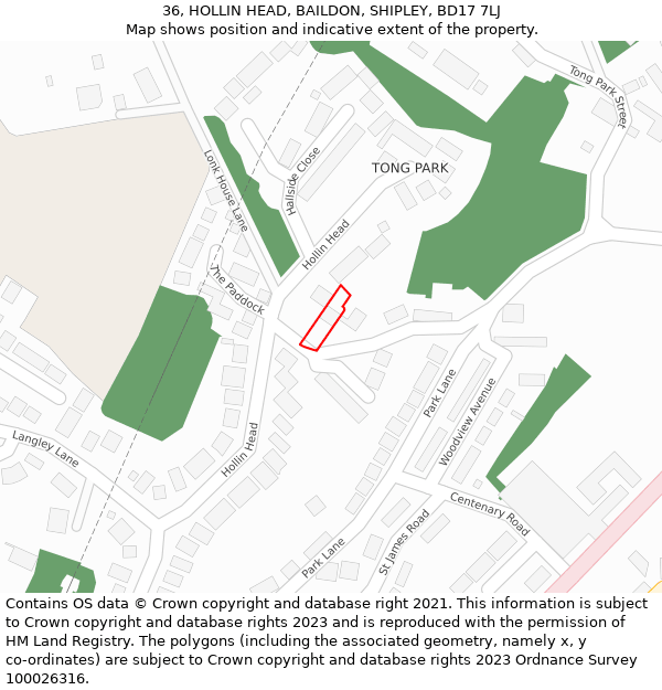 36, HOLLIN HEAD, BAILDON, SHIPLEY, BD17 7LJ: Location map and indicative extent of plot