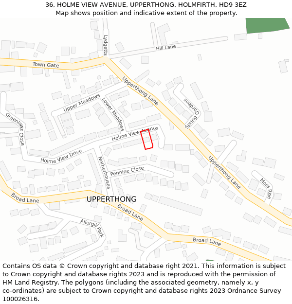 36, HOLME VIEW AVENUE, UPPERTHONG, HOLMFIRTH, HD9 3EZ: Location map and indicative extent of plot