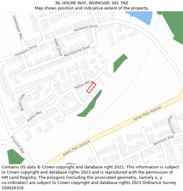 36, HOLME WAY, WORKSOP, S81 7NZ: Location map and indicative extent of plot