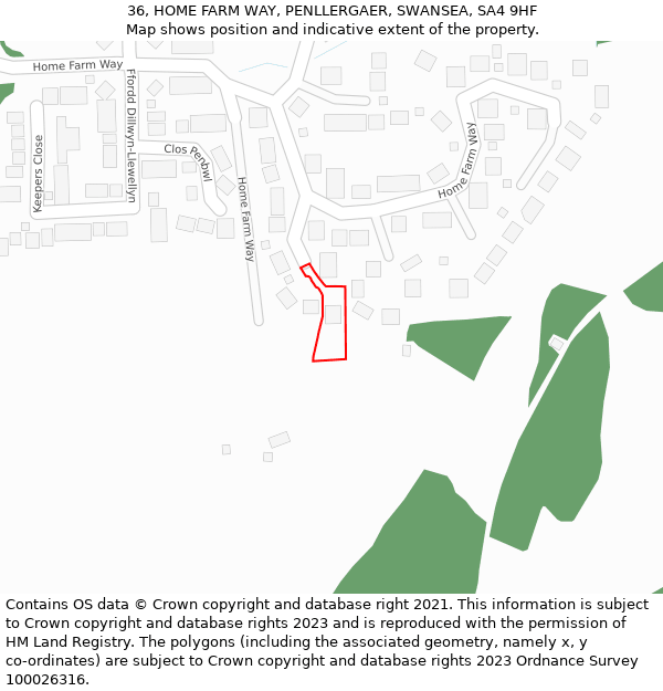 36, HOME FARM WAY, PENLLERGAER, SWANSEA, SA4 9HF: Location map and indicative extent of plot