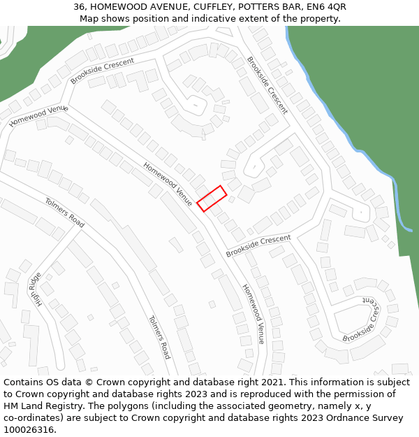 36, HOMEWOOD AVENUE, CUFFLEY, POTTERS BAR, EN6 4QR: Location map and indicative extent of plot