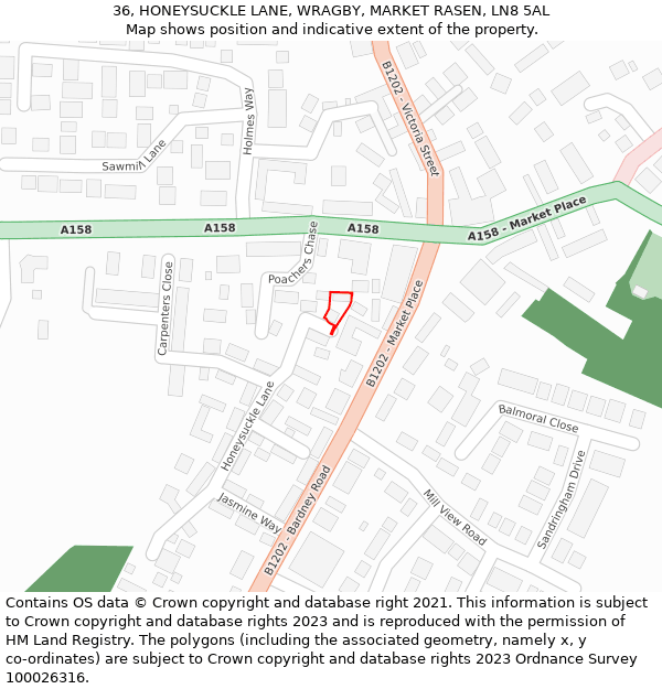 36, HONEYSUCKLE LANE, WRAGBY, MARKET RASEN, LN8 5AL: Location map and indicative extent of plot