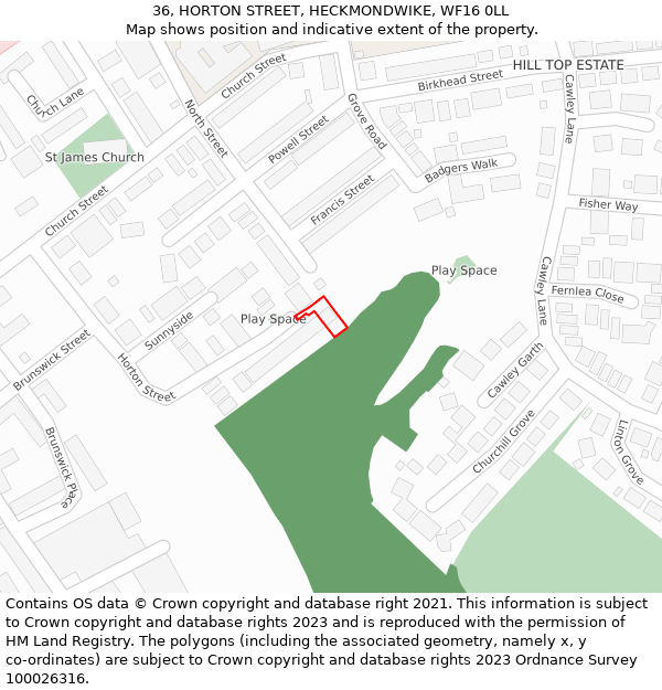 36, HORTON STREET, HECKMONDWIKE, WF16 0LL: Location map and indicative extent of plot