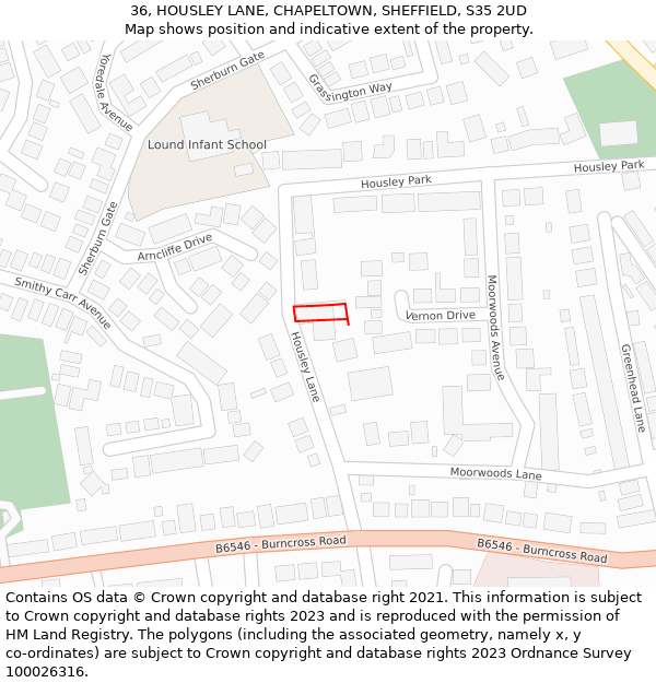 36, HOUSLEY LANE, CHAPELTOWN, SHEFFIELD, S35 2UD: Location map and indicative extent of plot