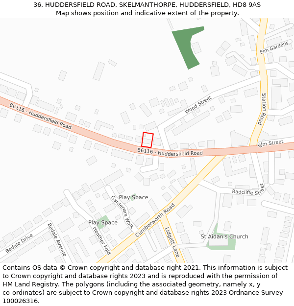 36, HUDDERSFIELD ROAD, SKELMANTHORPE, HUDDERSFIELD, HD8 9AS: Location map and indicative extent of plot