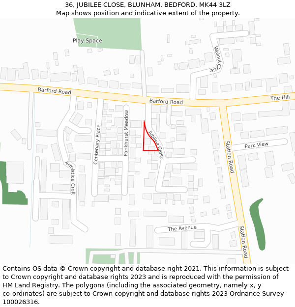 36, JUBILEE CLOSE, BLUNHAM, BEDFORD, MK44 3LZ: Location map and indicative extent of plot